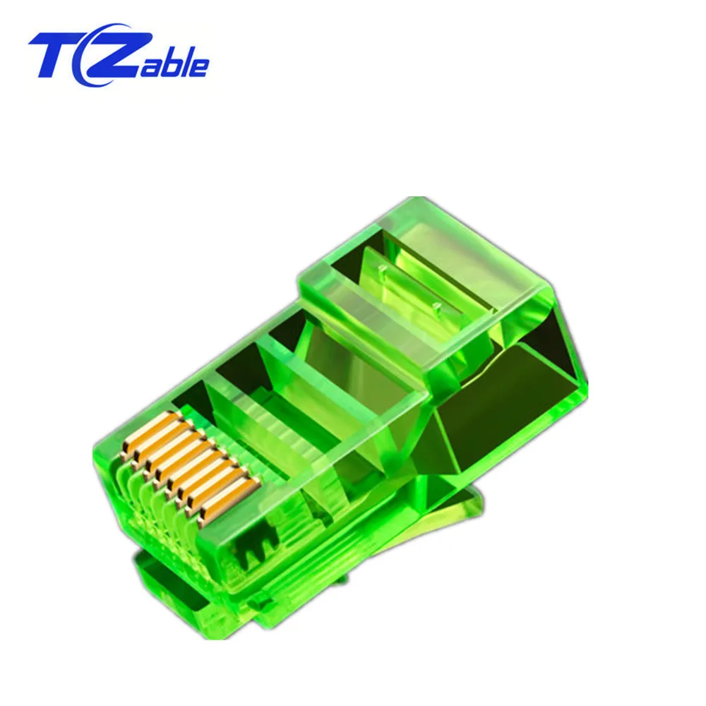 Green RJ45 8P8C разъем Cat5e цветной сетевой кабель кристальная головка Чистый медный с золотым покрытием разъем компьютера Ethernet сетевой адаптер 100 шт - Цвет: Green