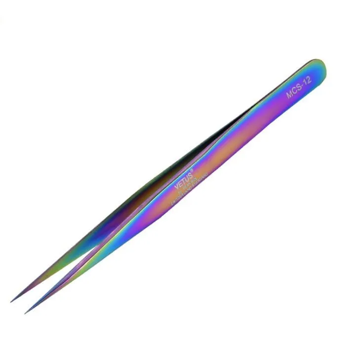 MCS-12 Rainbow VETUS MCS серия пинцет для бровей накладные ресницы Инструменты для наращивания вспомогательный ремонт Сверхтонкий Высокоточный антикислотный пинцет - Цвет: MCS-12 Rainbow