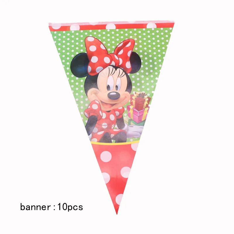 banner 10pcs Красные вечерние тарелки с Минни Маус, баннеры, одноразовые столовые приборы для девочек на день рождения, Вечерние Декорации, вечерние принадлежности - Цвет: banner 10pcs