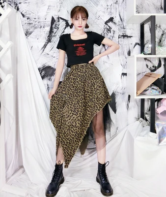 Leopard Камуфляжная джинсовая женская юбка, летняя мода, сетчатая Асимметричная джинсовая юбка с высокой талией, женская уличная длинная юбка - Цвет: Leopard