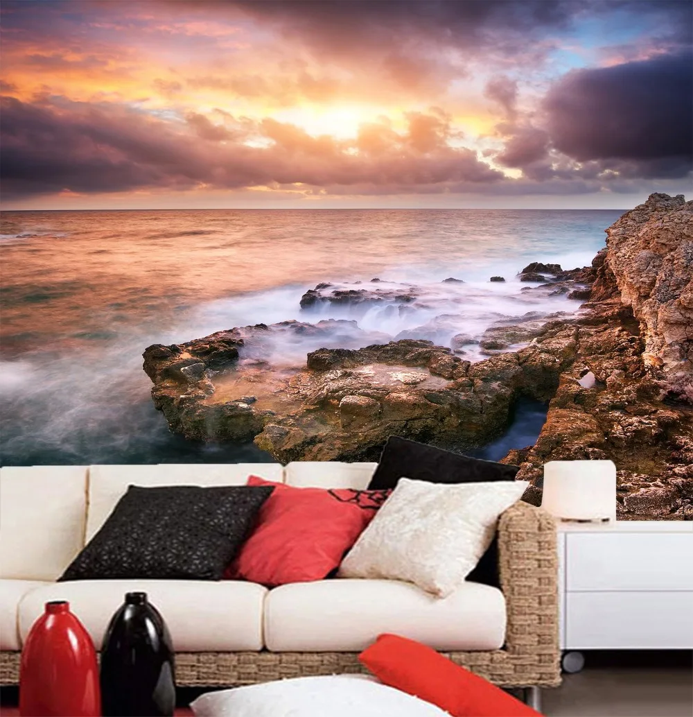 

[Self-Adhesive] 3D Dusk Clouds Rock Sea 33 Wall Paper mural Wall Print Decal Wall Murals