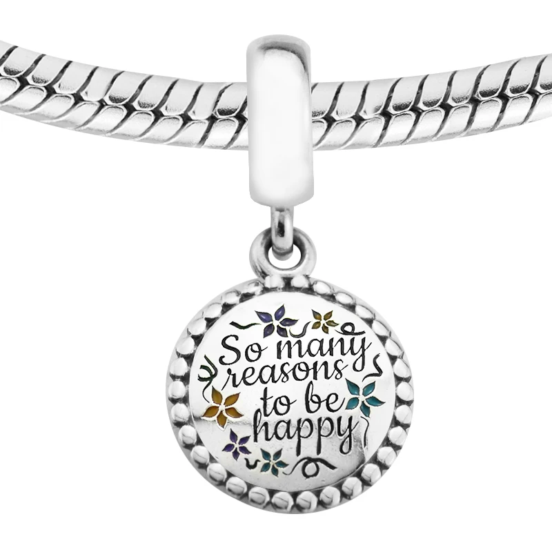 

DIY Beads for Jewelry Making Sterling-Silver-Jewelry Reasons to Be HAPPY Dangle Bead Charms Silver 925 Berloque Perles Women