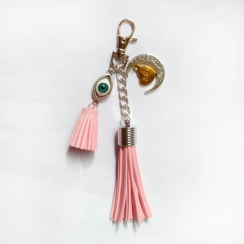 13 Colors Pu Leather Tassels Key Chain Blue Eye Women Keychain Bag Pendant Sliver Cap Car Ring Holder Retro Jewelry | Украшения и