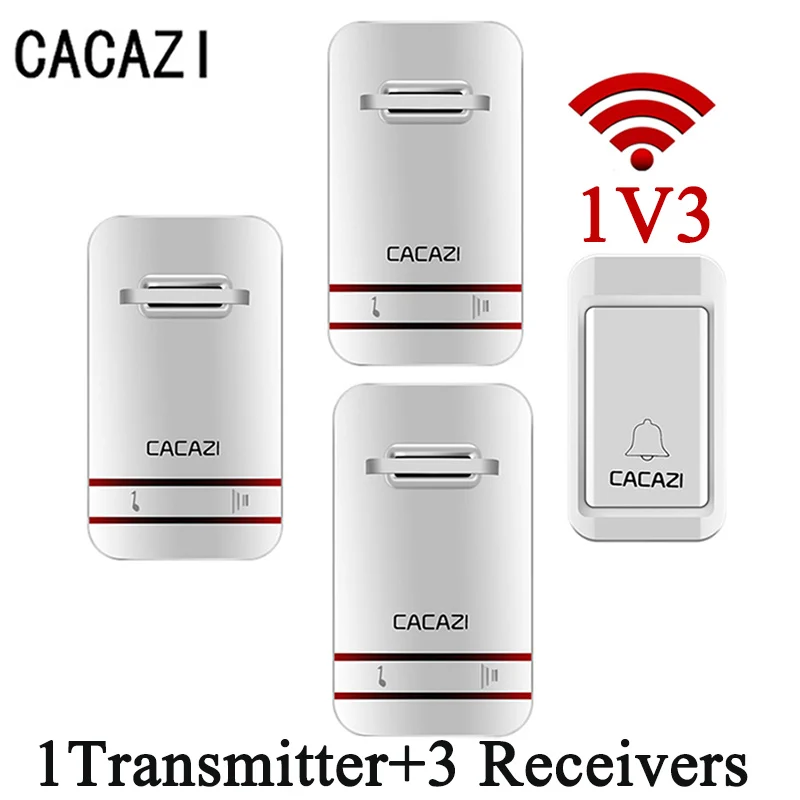 1 button 3 receivers CACAZI белого нет Батарея нужно Беспроводной дверной звонок Водонепроницаемый умный дверной звонок EU/штепсельная вилка американского стандарта беспроводное Кольцо Дверной звонок пульт дистанционного управления переменного тока 110 V-220 V - Цвет: 1 button 3 receivers