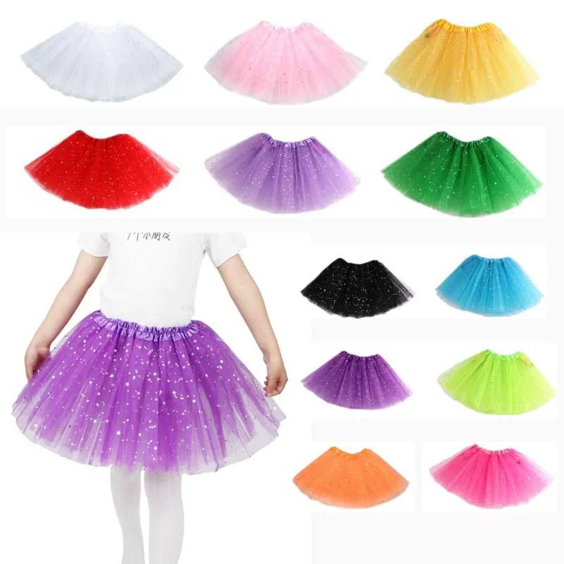 

Детская трехслойная плиссированная юбка-пачка для девочек, балетный танцевальный костюм с атласным краем и блестками, однотонный блестящи...