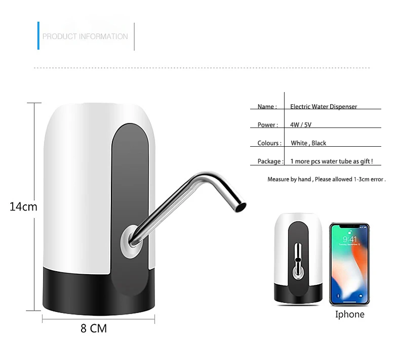 Водяной кувшин портативный Электрический диспенсер для воды насос usb зарядка автоматический насос для питьевой воды для универсальной бутылки 3-5 галлонов