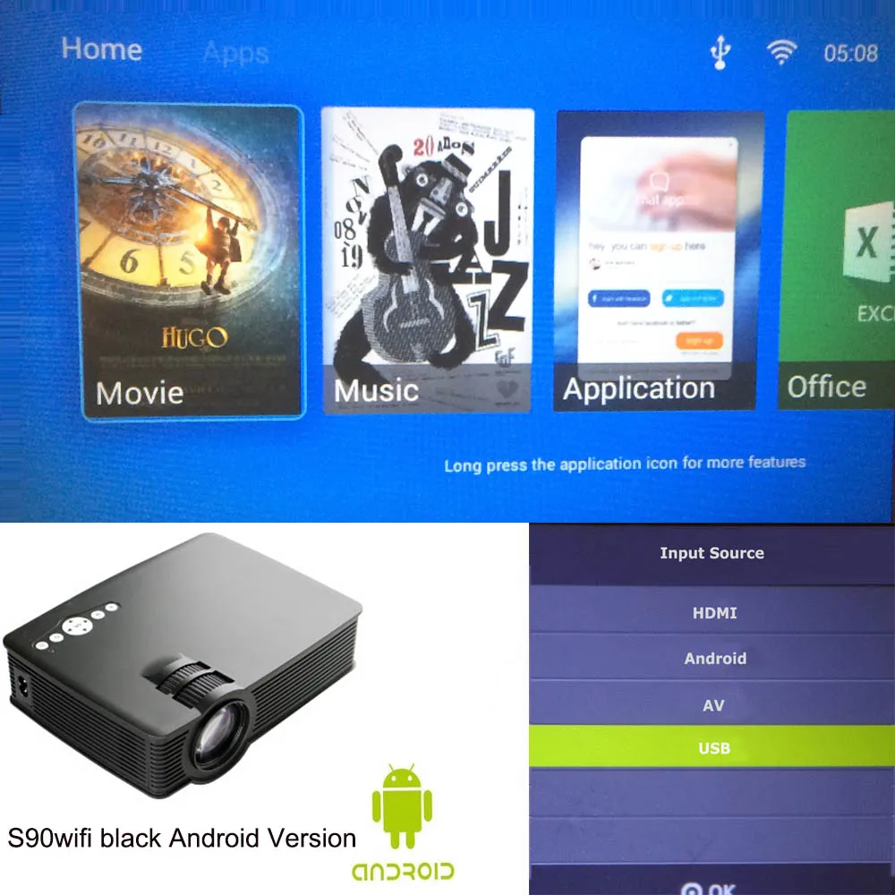 1800 люмен Android 6,0 умный светодиодный 3D домашний мини-проектор портативный видеопроектор для видеоигр lcd видеопроектор HDMI AV USB поддержка HD 1080P - Цвет: S90wifi black