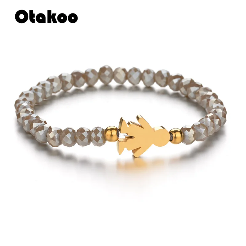 Otakoo бренд 8 мм натуральные камни браслеты из бисера для женщин нержавеющая сталь маленький мальчик браслет для женщин модное ювелирное изделие подарок