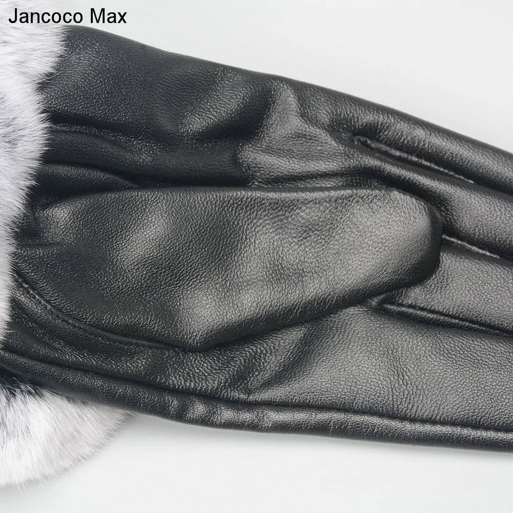 Jancoco Max Прихватки для мангала для женщин сенсорный экран Зимние теплые из натуральной овечьей кожи Rex помпоны из кроличьего меха S2035