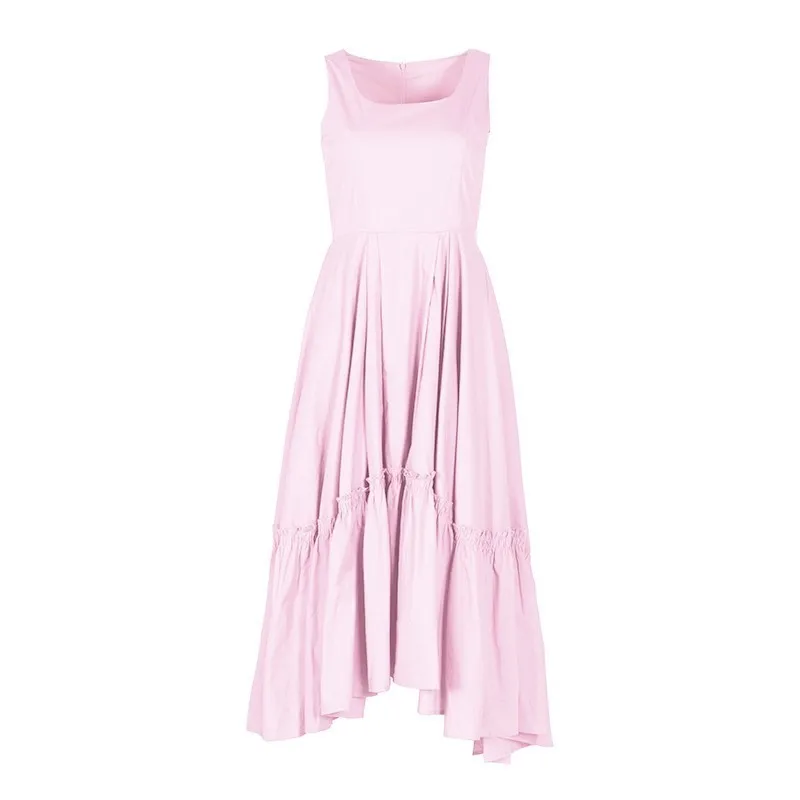 pink TWOTWINSTYLE однотонное длинное платье без рукавов для женщин с открытыми плечами и высокой талией асимметричное платье длиной до лодыжки женская мода - Цвет: pink