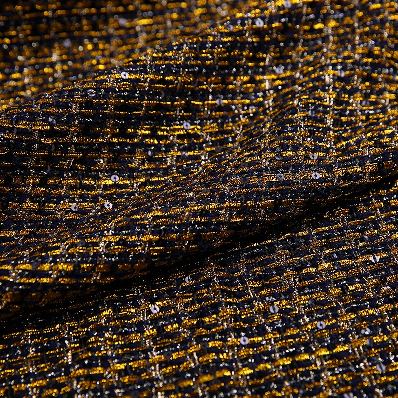 Gold line sequins tweed fabric autumn and winter thick fabrics wholesale -390gsm | Дом и сад