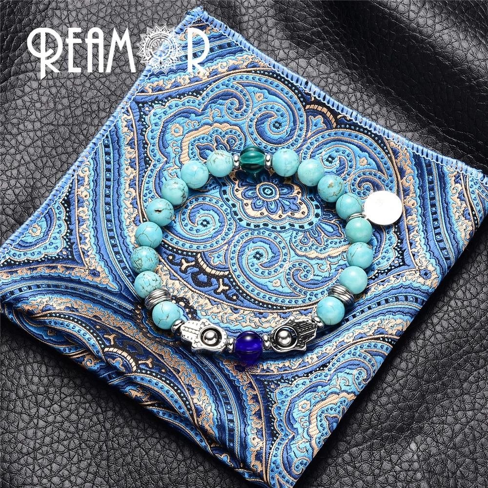 REAMOR из нержавеющей стали Фатима хамса бусины ручной работы бирюзы натуральные