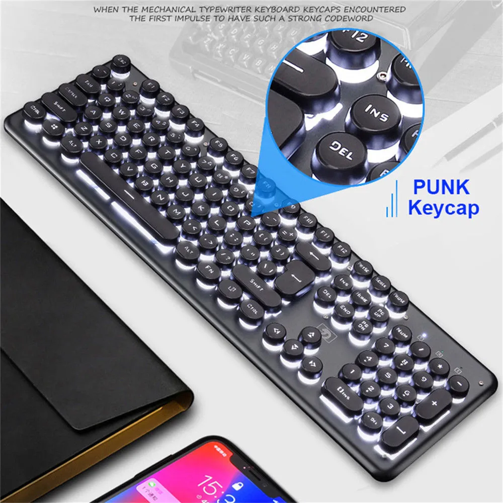 Игровая механическая клавиатура с 104 клавишами RGB подсветкой ретро круглая