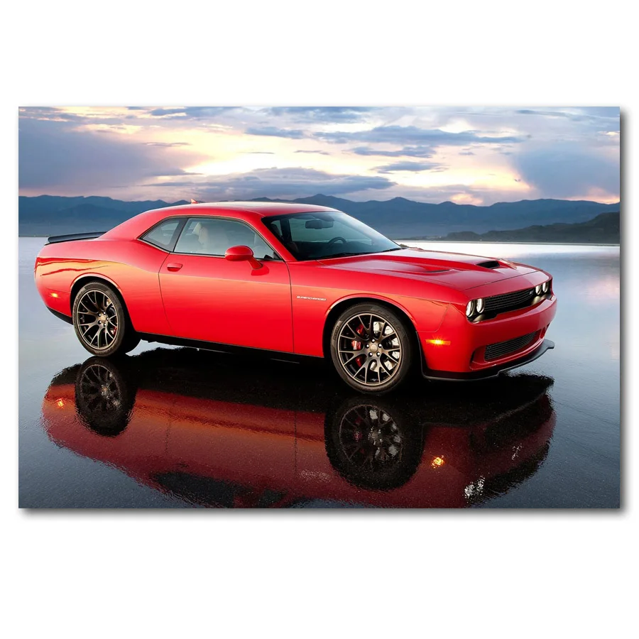 Dodge Challenger SRT ведьма красный автомобиль мышцы Wall Art постер Холст Искусство Печать