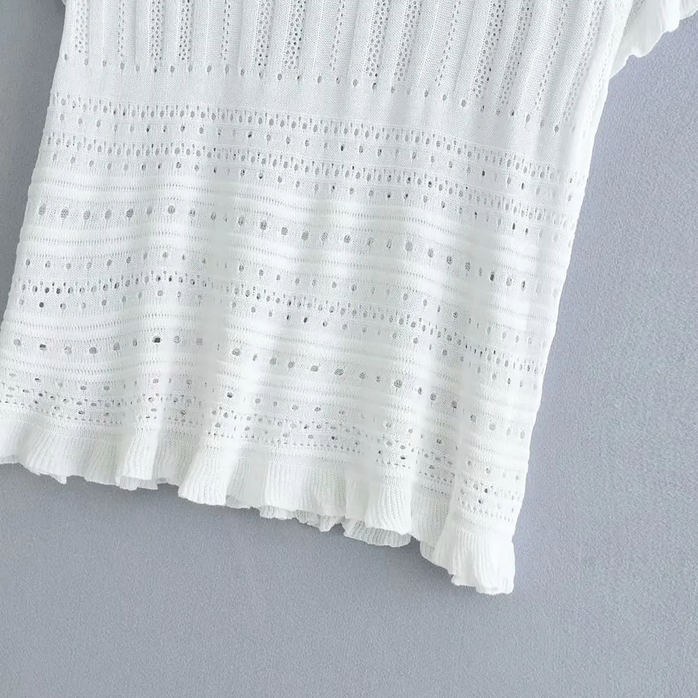 2019 women fashion black white color hollow out casual knitting blouse shirts ruffles chemise chic femininas tops |