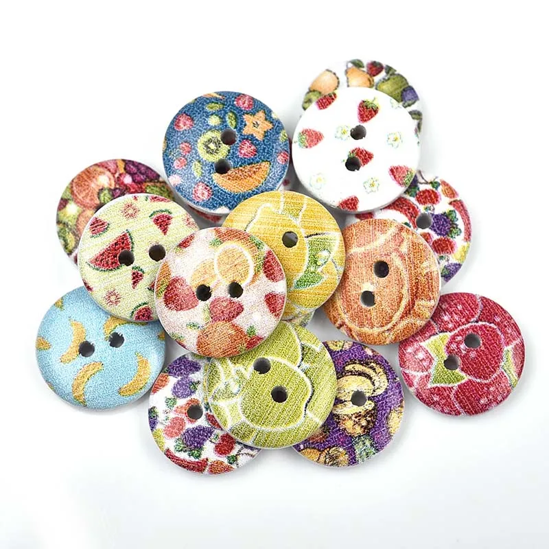 50Pcs 2 Holes Princess Cat Heart Robot Printed Wooden Button Round 15mm Decorative Wood Buttons For Clothing Sewing Decoration