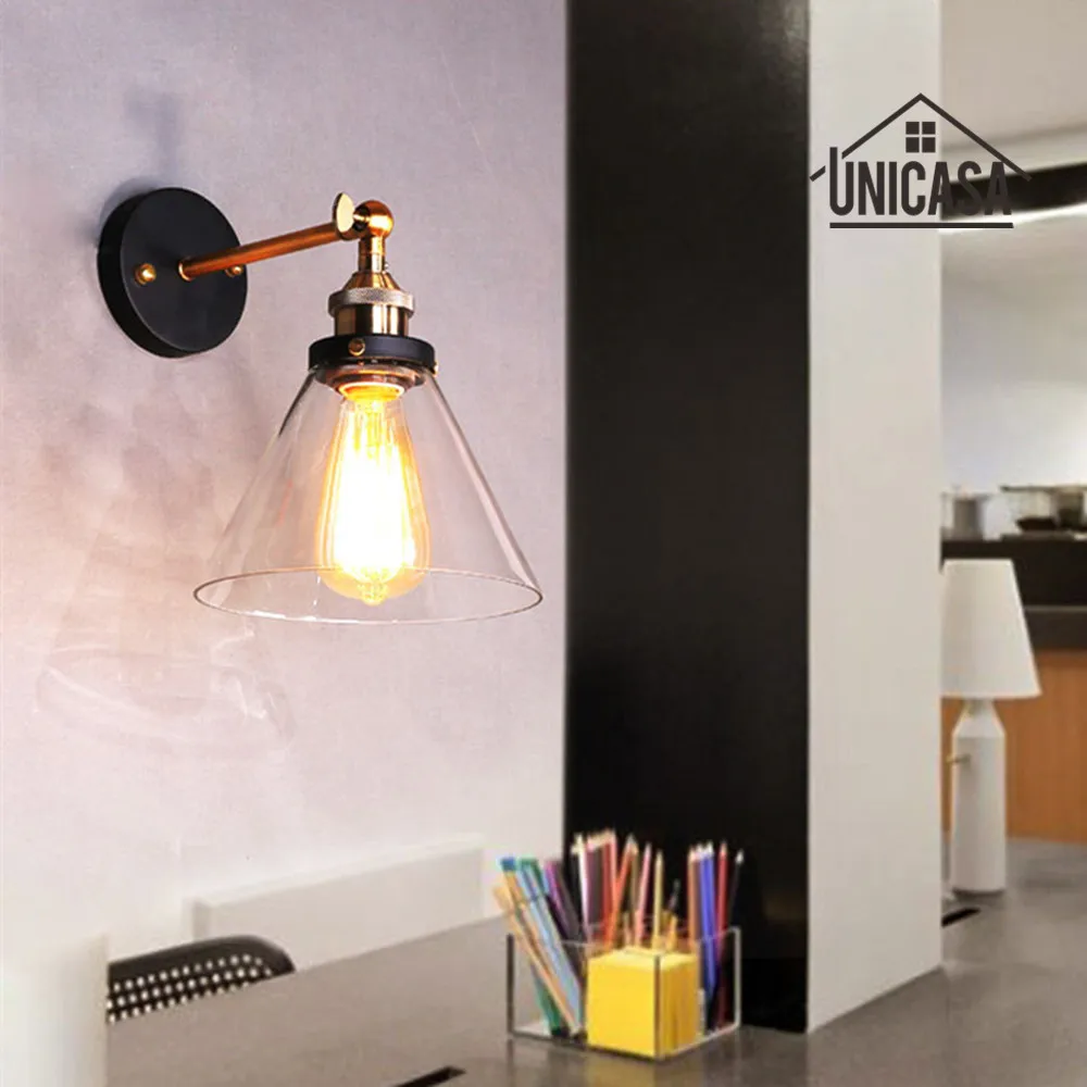 Goede Clear Glas Wandlampen Keuken Lobby Badkamer Antieke Wandkandelaars Industriële Chandelie Verlichting Moderne Indoor Swing Schaduw Lamp