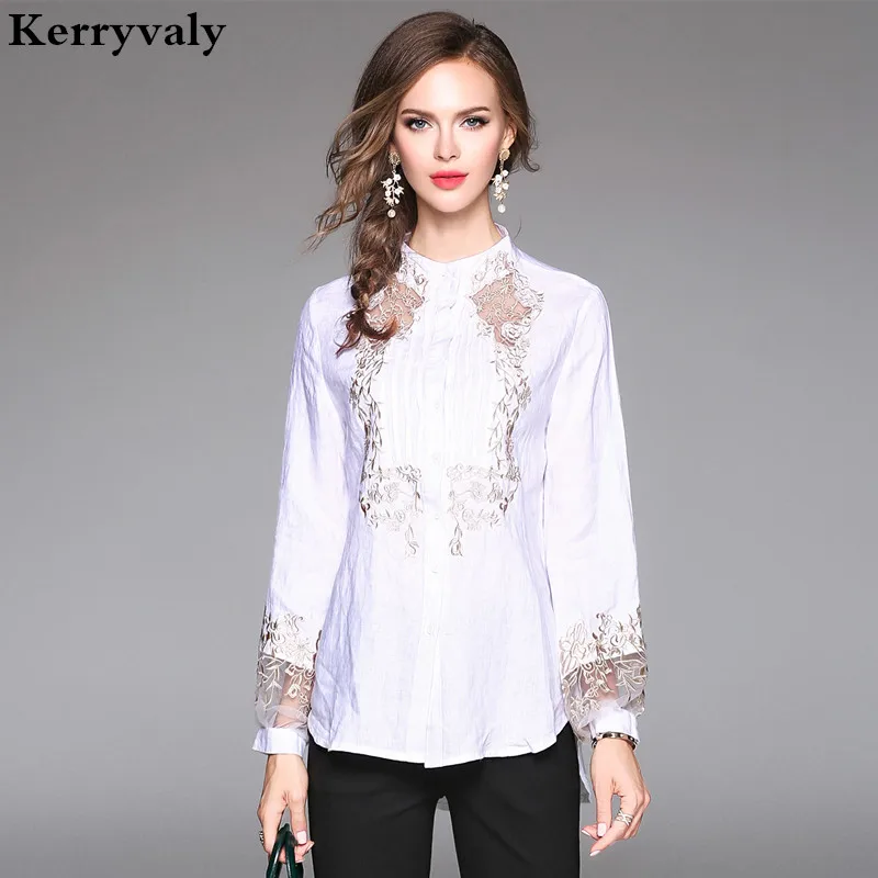 

High-end Autumn Black Embroidery Cotton Shirt Women Blouses Blouse Femme Ete 2021 Casual Loose White Tops Camisas Mujer K7059