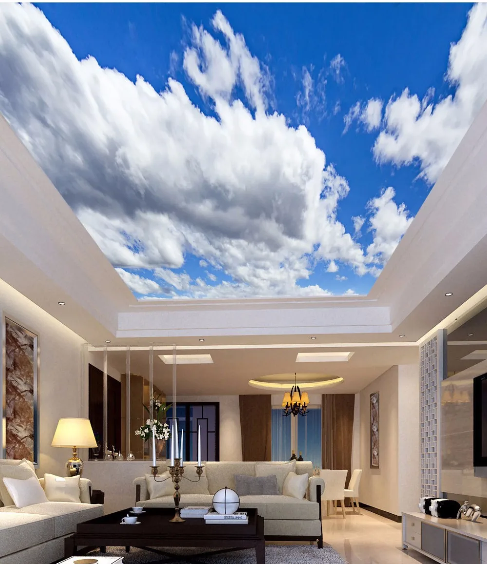 Большое небо потолок настенные 3d потолки Настенные обои с белыми облаками для