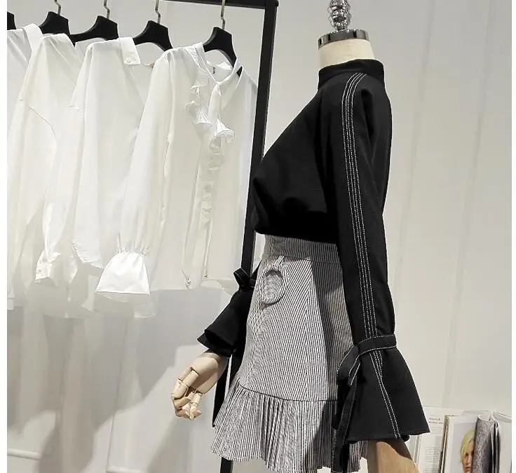 

Women's spring autumn Long flare sleeve turtleneck chiffon shirt female casual loose basic OL Shirt plus size chic Blouse TB468