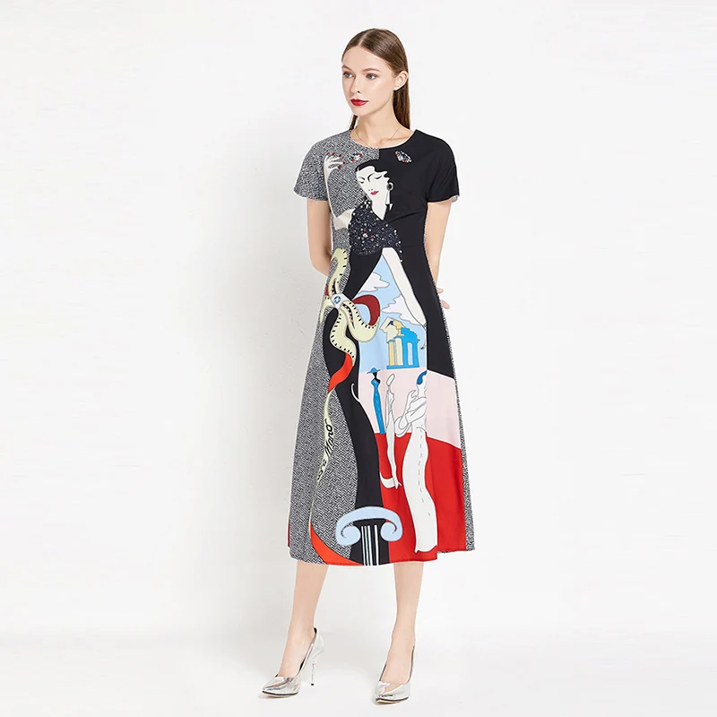 Женское подиумное платье элегантные летние платья с О-образным вырезом и