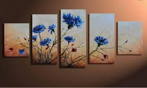 Hand Painted Abstract Picture Paintings On Canvas Modern Landscape Oil Painting For Living Room Decor Wall Blue Flower | Дом и сад