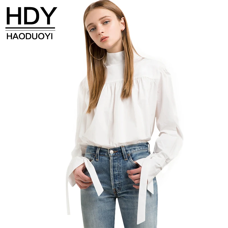 HDY Haoduoyi Мода 2017 г. Для женщин Рубашки для мальчиков с расклешенными рукавами