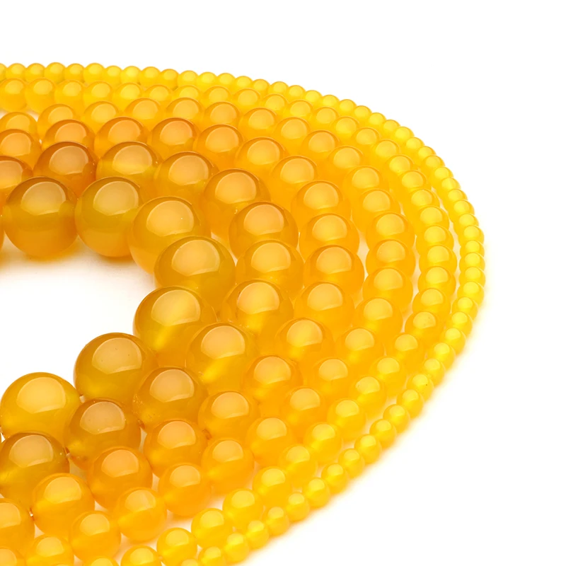 Желтые круглые бусины из халцедона Гладкие модные ювелирные украшения для