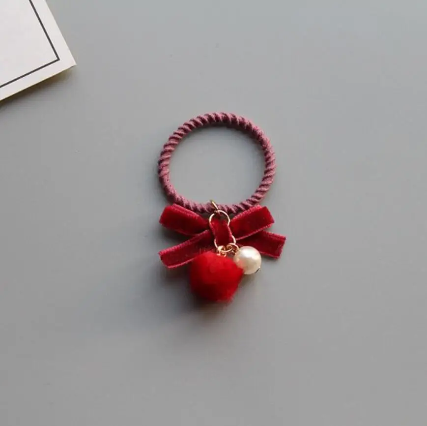 5pcs/lot Baby Girl Kids Hair Accessories Velvet Bow Faux Pearl Ball Elastic Tie Rope Band | Детская одежда и обувь