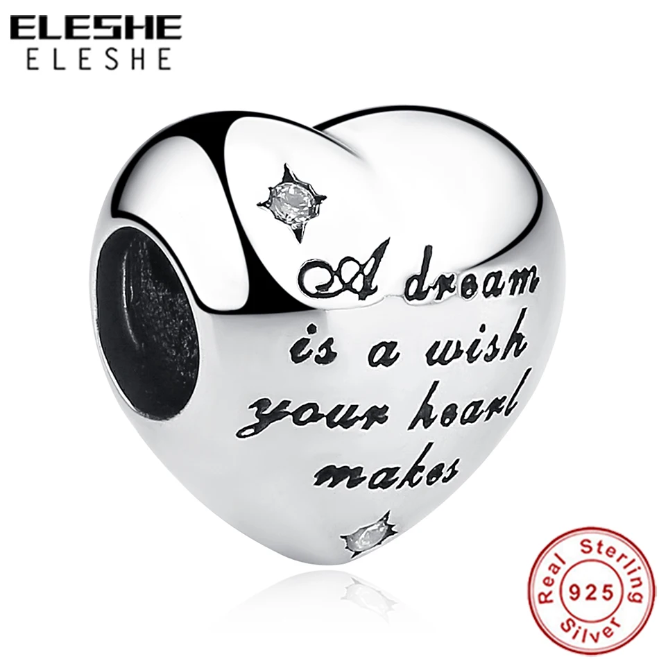 

ELESHE Real 925 Sterling Silver Classic Encourage Sentence Heart Bead Fit Original Bracelet Necklace DIY Jewelry For Women Gift