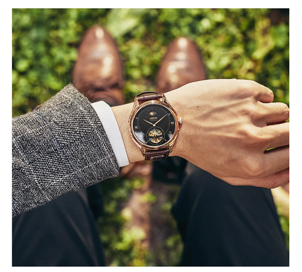 Швейцария NESUN Tourbillon механические часы для мужчин люксовый бренд автоматический бизнес Скелет Водонепроницаемый Relogio Masculino M9038-4