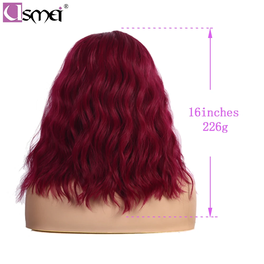 USMEI Red wig Synthetic hair Wigs for Women Cosplay Wig High density Temperature Fiber medium length body wave wig Free Shipping