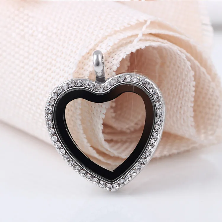 10 шт./лот подвеска медальон из сплава со стразами в форме сердца ожерелья и