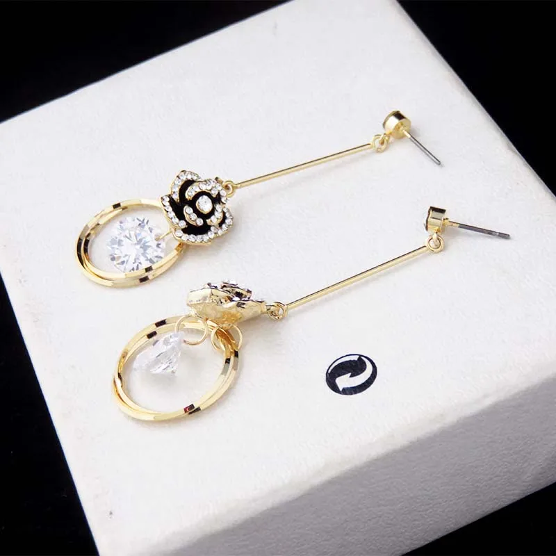 Роскошные корейские серьги Camellia с кубическим цирконием для женщин модные