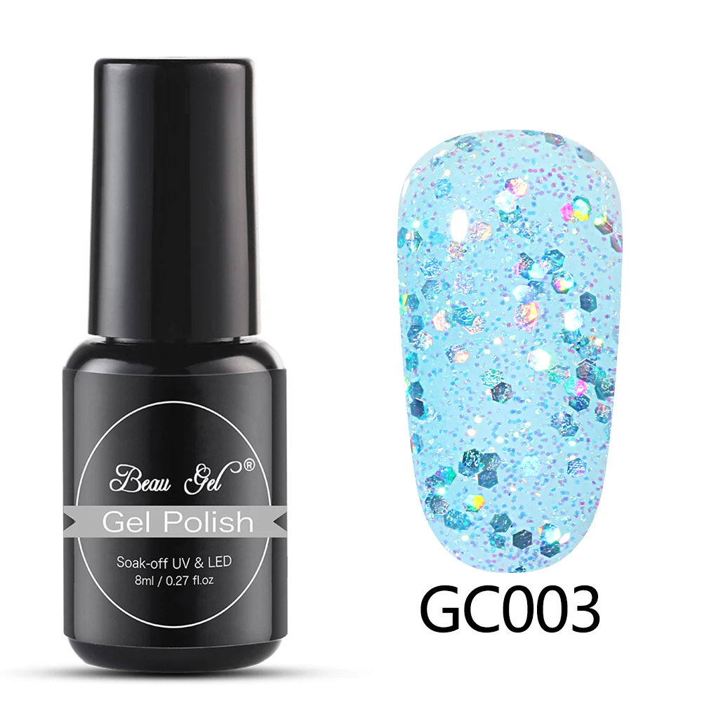 GC003 Beau гель 8 мл гель для ногтей бриллиантовый блеск с ультрафиолетовым свечением Гель-лак для ногтей светодиодный светильник гель лак Полупостоянный Гель-лак грунтовка для ногтей - Цвет: GC003