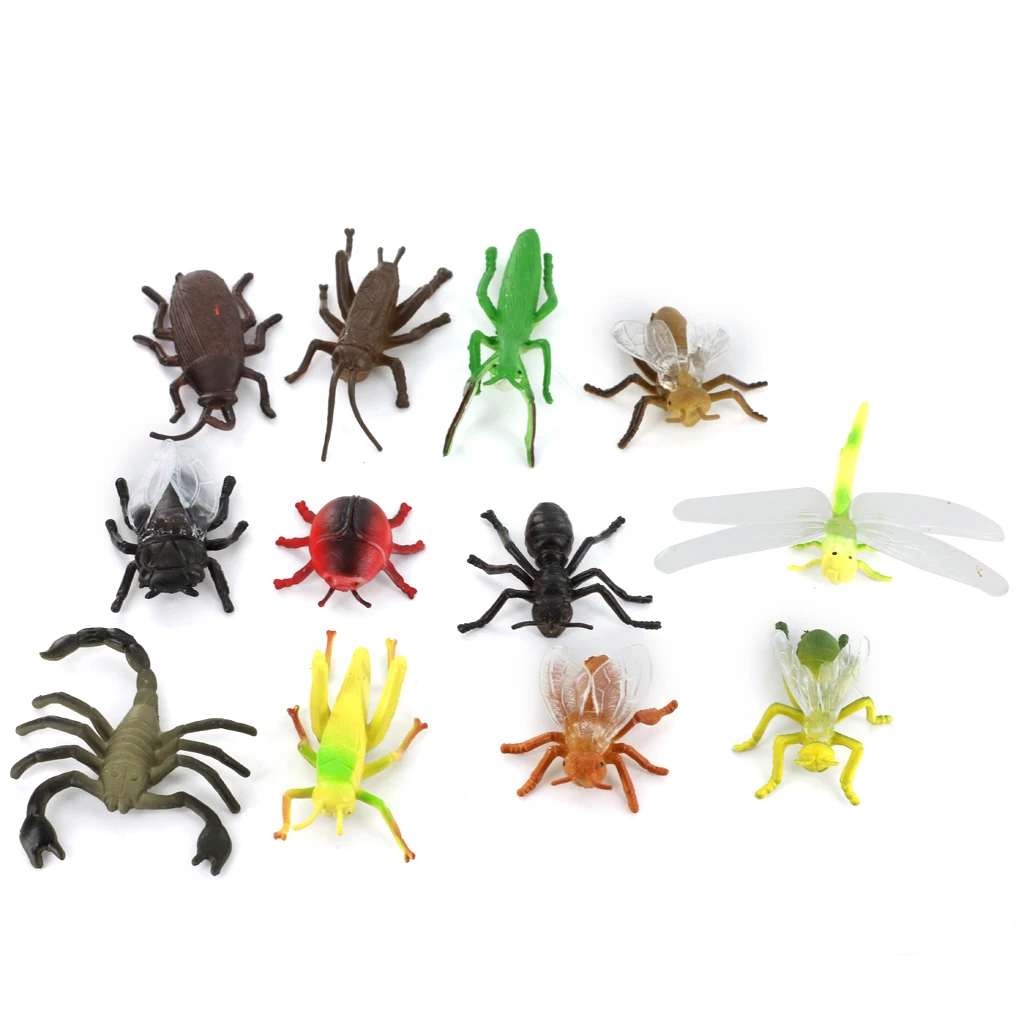 

Plastic PVC Insect Animal Model Kids Toy 12pcs Multi-color Scorpion Bumblebee Cicada Cricket Ant Bee Model Building Kits Gift