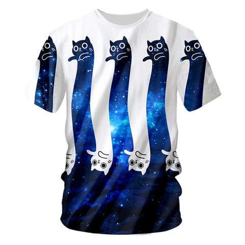 Футболка CJLM мужская с изображением голубого галактического космоса, смешная рубашка с 3D принтом кошек в стиле харадзюку, уличная одежда в стиле хип-хоп с коротким рукавом, унисекс