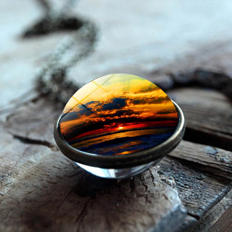 Vintage Nebula Galaxy Double Sided Pendant Necklace with Bronze Color Art Picture Glass Ball Handmade Jewelry 2019 | Украшения и