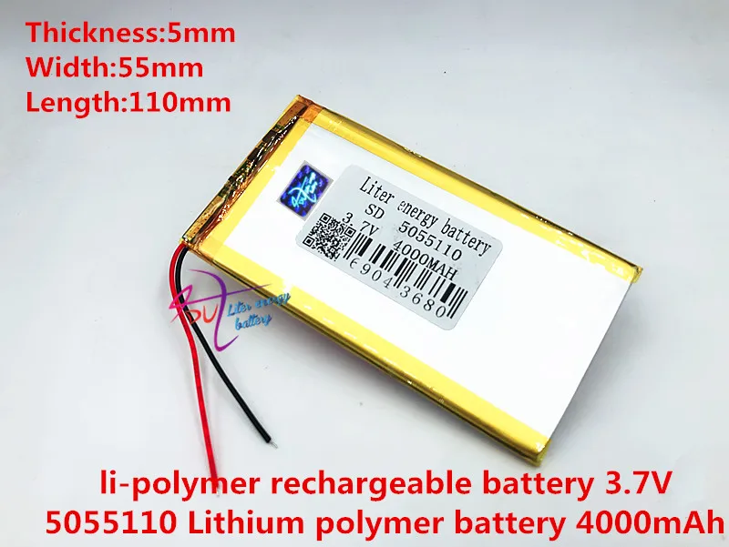 

5055110 3,7 V 4000 mah литий-полимерный аккумулятор большой емкости PDA tablet PC MID полимерный аккумулятор