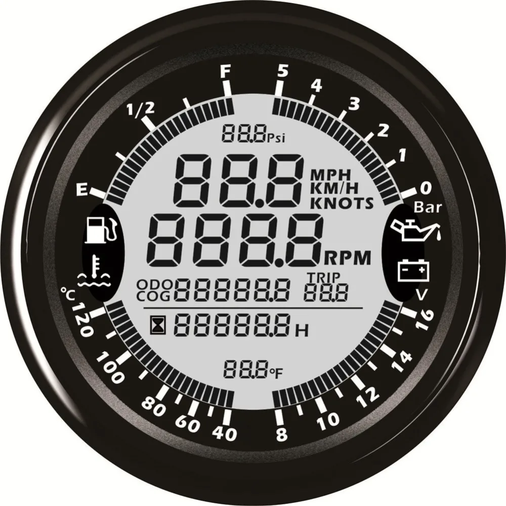 

1pc Newest Style 6 In 1 Multifunction GPS Speedometer Tachometer Fuel Gauge Oil Pressure Gauge Water Temp Gauge Voltmeter 8-16v