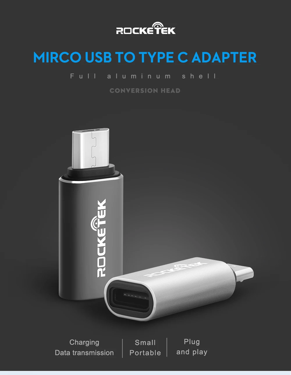 Rocketek Micro-type-c USB C адаптер зарядное устройство аксессуары для синхронизации данных Зарядка для samsung Xiaomi LG huawei Android мобильных телефонов