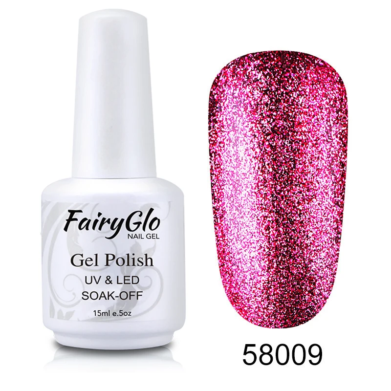 58009 FairyGlo, 15 мл, блестящий гель для ногтей, Платиновый, УФ светодиодный, лампа, Гель-лак для ногтей, длинный, последний, Гель-лак, гибридная краска, геллак, лаковый клей - Цвет: 58009