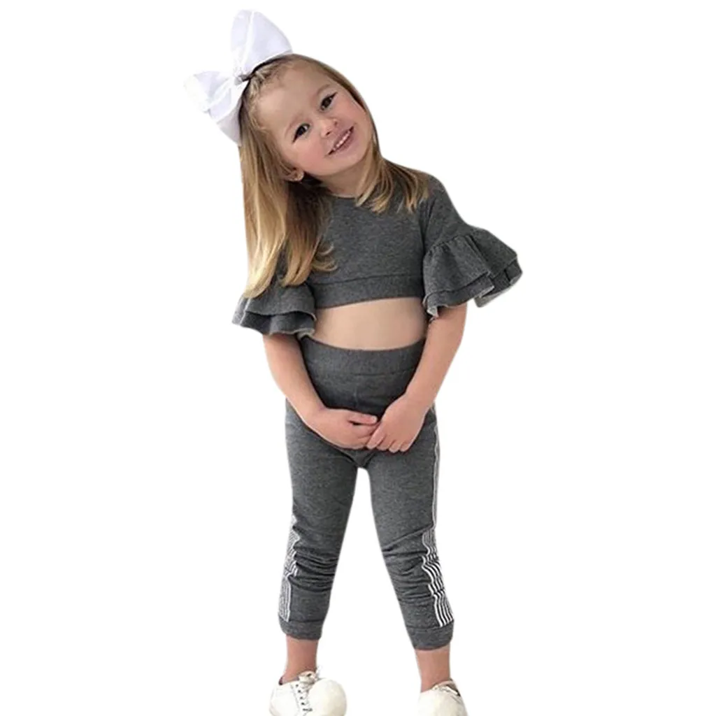 Детская одежда для малышей укороченная футболка с расклешенными рукавами + штаны