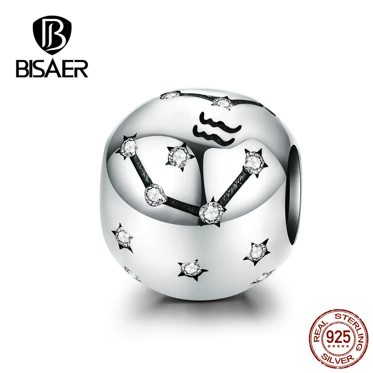 BISAER модный знак зодиака, 925 пробы, серебро, 12 бусины с созвездием, амулеты, модные DIY аксессуары, лучший подарок HSC1218 - Окраска металла: aquarius