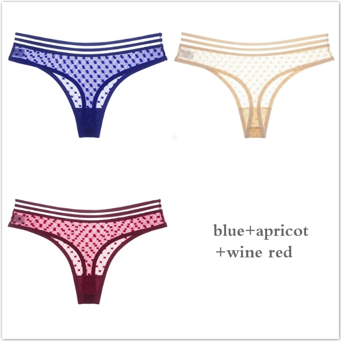 2 3 шт., сексуальные сетчатые стринги, женское нижнее белье с низкой посадкой, женские бесшовные трусики, Женские Стринги больших размеров, женские дышащие трусы, 8 цветов - Цвет: 2