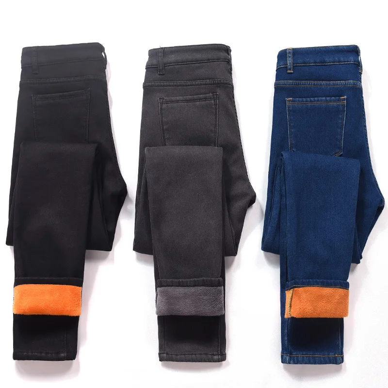 Женские вельветовые плотные джинсы с высокой талией черные длинные Стрейчевые