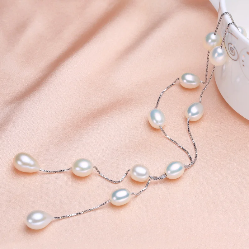 PEISENI 100% натуральный пресноводный жемчуг длинное ожерелье из стерлингового