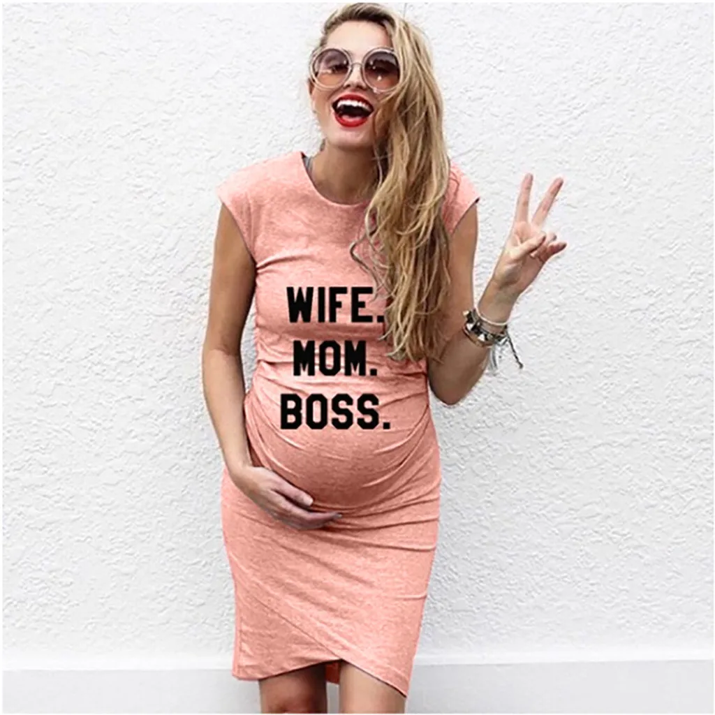 

TELOTUNY платья для беременных женщин с коротким рукавом платье для беременных кормящих матерей однотонное модное платье для беременных с прин...