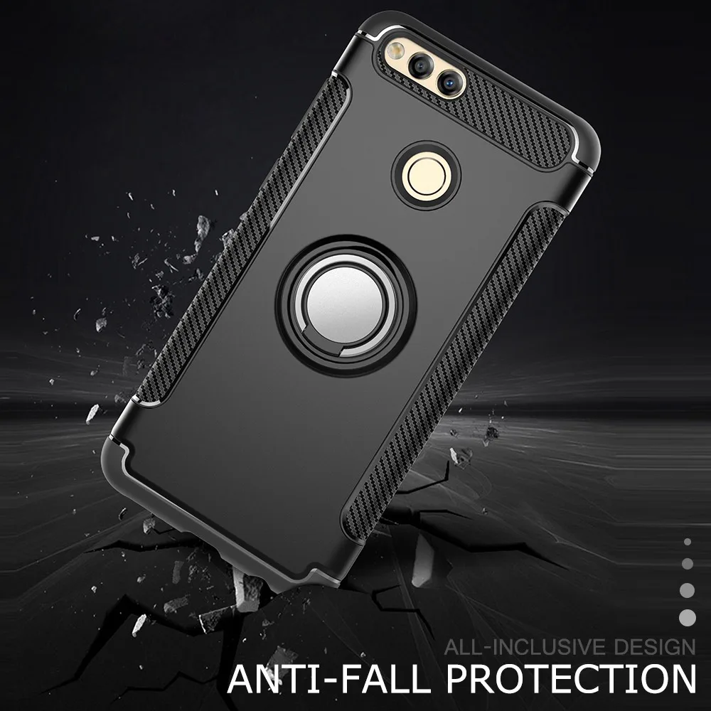 Чехол для Huawei Honor 7X мягкий силиконовый Жесткий ПК Броня с магнитным кольцом чехол