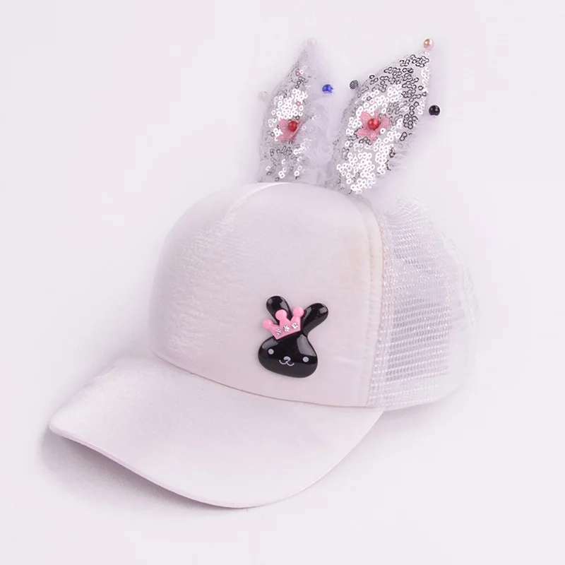 style 4 white Блёстки Дети Бейсбол кепки с ушками Лето регулируемый Snapback сетки для маленьких девочек и мальчиков шапки детей хип хоп Солнцезащитная бейсболка enfant - Цвет: style 4 white